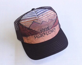 Cut Threads, 100% Pure Love, Trucker Hat, Sunset Artwork