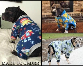 CUSTOM LARGE DOG pajamas / pjs / onesie / longjohns / pitbull / tooth and honey / fleece pjs