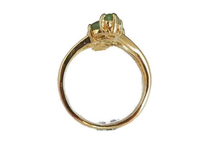 Vintage Gold Plated Jade Ring, 18Kt Multistone Genuine Jade Ring, Size 7.75