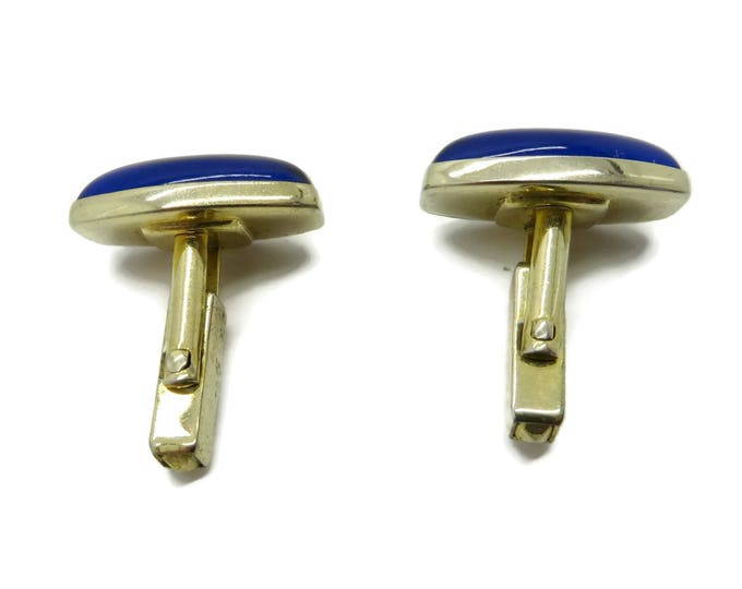 Cobalt Blue Cufflinks, Vintage Men's Gold Tone Cuff Links, Men's Suit Accessory Gift Idea