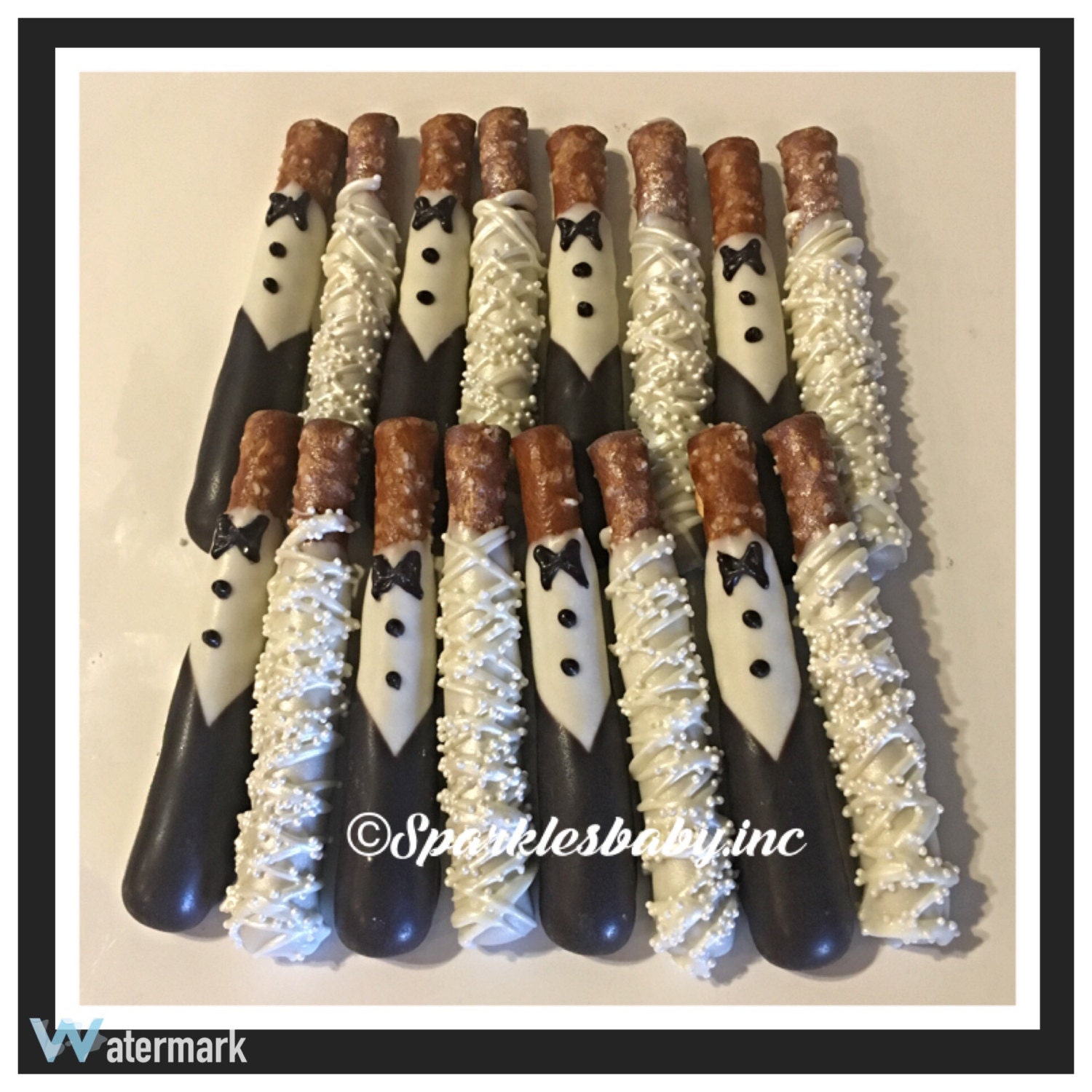 Bride Groom Wedding chocolate covered small pretzels set of