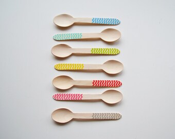 Large Wooden Spoons with Chevron Pattern, Eco-friendly Party Utensils, Party Spoons, Chevron Spoons (6.25" -25 ct) PICK YOUR COLORS
