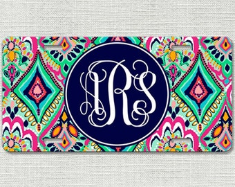 Monogrammed Car Tag - Floral Jewels - Personalized Front License Plate 9016