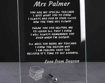 Personalised Teacher Thank You Gift Glass Plaque - Teacher Gift School Leavers, Teachers Gift, School Teacher Presents