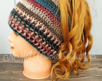 Ponytail hat, messy bun hat, crochet hat