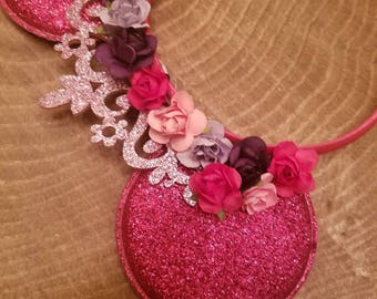 Princess Minnie mouse ears. Pink Minnie mouse ears. Glitter ears. Disney headband