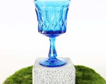 Pressed Glass Goblets - Blue, Set Of 2. Stem Wine Glasses. Blue Water Goblets. Vintage Drinking Goblets. Hostess Gifts & Wedding Gifts