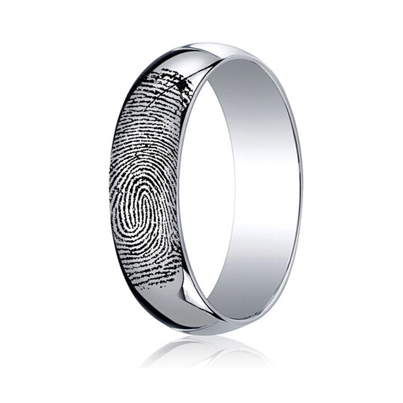 10K White Gold Custom Fingerprint Ring made with YOUR Print