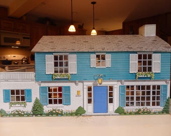 Mid Century Tin Doll House by Mar Toys. Large Vintage Doll House and Furniture