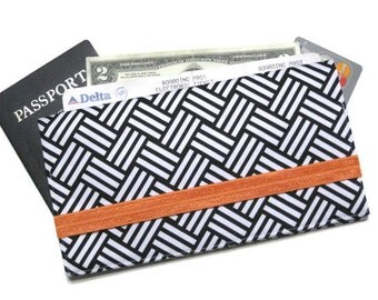 Travel Document Holder/ Passport and Boarding Pass Holder / Family Fabric Passport Wallet / Long Travel Wallet /Travel Gift (Black Weave)