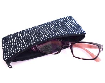 Glasses case, eyeglass sleeve, reading glasses case, case for spare glasses, fabric eyeglass case, cotton, navy, white