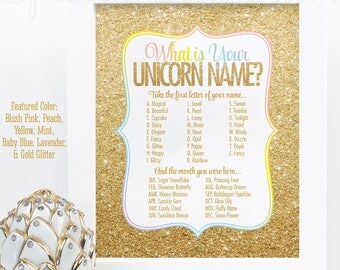 Your Unicorn Name Party Sign, Your Unicorn Name Party Game, What's Your Unicorn Name? Printable Rainbow Unicorn Birthday Party Decorations