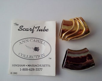 Ann Cahill Scarf Tube Set Retro Scarf Slide Collection Gold Tone Silver Tone Scarf Rings Scarf Accessories Fashion Bandeau Top Accessory