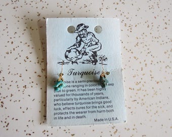 Vintage NOS Natural Turquoise Dangle Earrings on Original Card