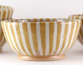 Unique Stoneware Bowl / Stackable Cereal Bowl / Yellow and White Stripes