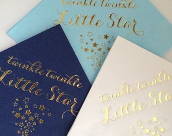 50 Personalized Napkins Baby Shower Twinkle Twinkle Little Star White, Navy or Light Blue w/ Gold Foil Cocktail Beverage SHIPS in 24 HOURS!
