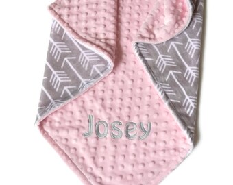 Personalized Baby Blanket, Minky Baby Blanket, Baby Blanket with Name, Arrow Baby Blanket, Gray Arrow Blanket, Personalized Minky Blanket