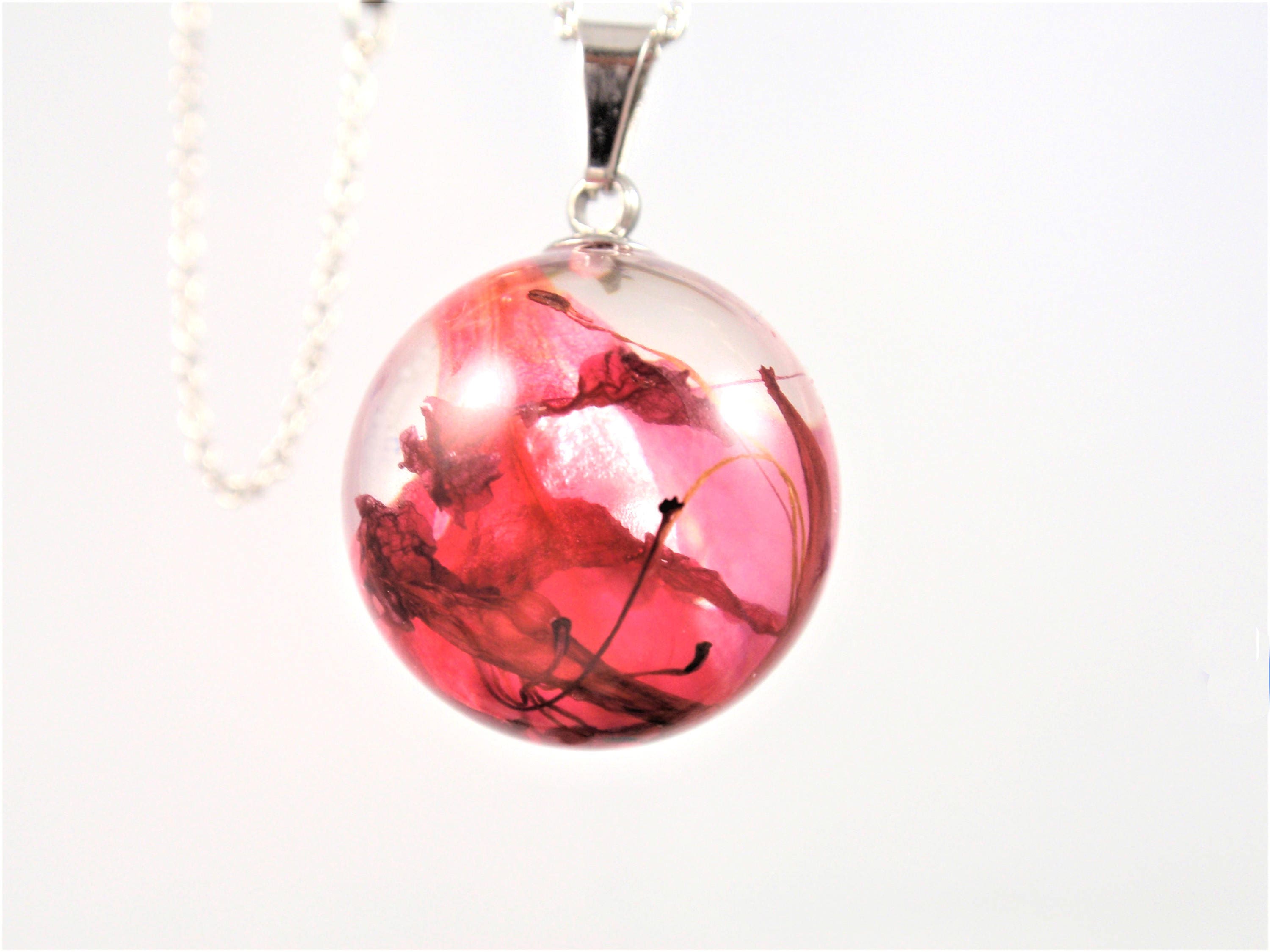 Pressed Flower orb Necklace Real flower Resin Jewelry Nature