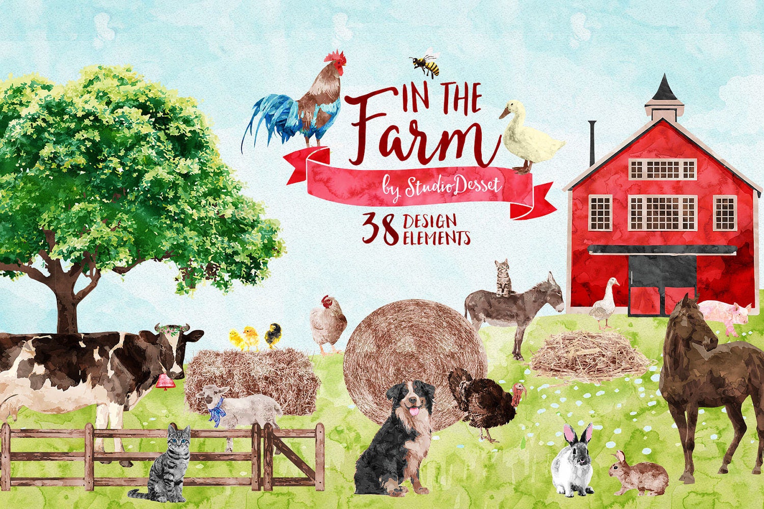 Download Farm Animals Clipart Watercolor Farm Clip Art Dog Clipart