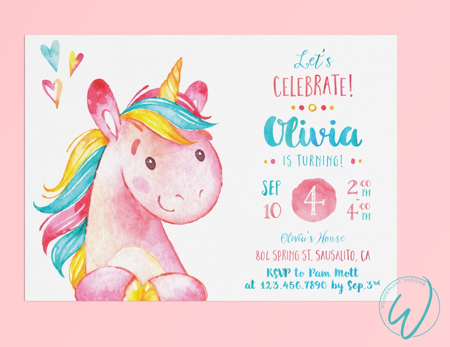 Unicorn Birthday Party Invitation Little Girl Birthday Unicorn Birthday Party Invitation Little Girl Birthday
