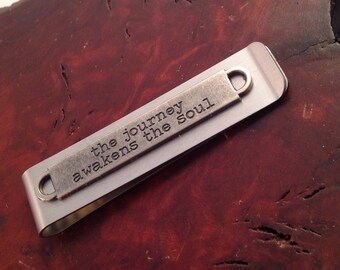 Inspirational Quote Mens Handmade Metal Money Clip Gift Wallet The journey awakens the Soul