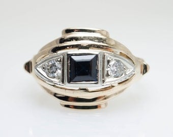 Art Deco Sapphire Cocktail Ring Statement Ring Natural Sapphire Eye Ring Great Gatsby Jewelry True Vintage Estate Piece