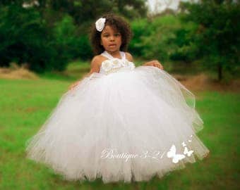 White Flower Girl Dress, White Tutu Dress, White Tulle Dress, White Dress, White Wedding, White
