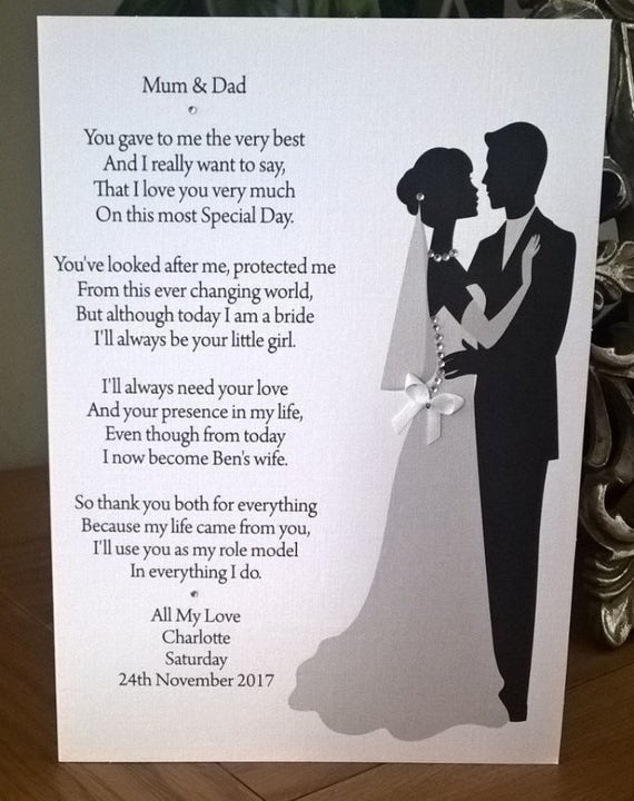 Handmade Personalised A5 Wedding Thank You Card For Parents/