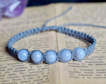 Blue Lace Agate Gemstone Bracelet. Custom Colours. Hemp Bracelet. Anklet. Healing Crystals. Gemstone Jewelry. Boho Jewelry
