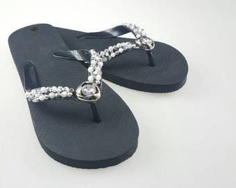 Size 8 wedge flip flops with bling black flip flops with