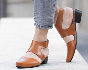 Women Leather Sandals, Heeled Sandals, Camel Leather Sandals, Summer Shoes, Heels,