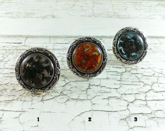 sterling silver ring stone ring womens gift for her midi ring dainty ring flower ring resin ring unique rings copper ring black ring gothic