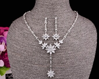 Zirconia Necklace Set Wedding Necklace Set Bridal Necklace Set Birthday Gift Deep V Necklace 18K Gold Plating KD80279 Gold Color Or Silver