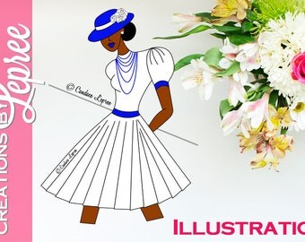 Illustration Only: Sassy Hat Lady Fashion Character Illustration