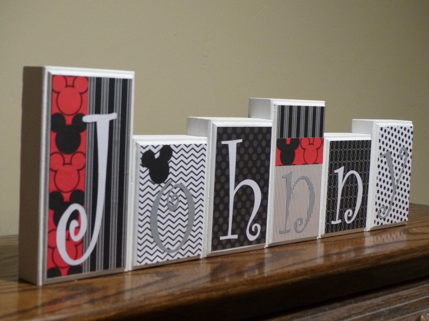 Mickey Mouse Letters Etsy Mickey Mouse Decor Name Blocks Red Black White Routed Edge Personalized Wood Letters Baby