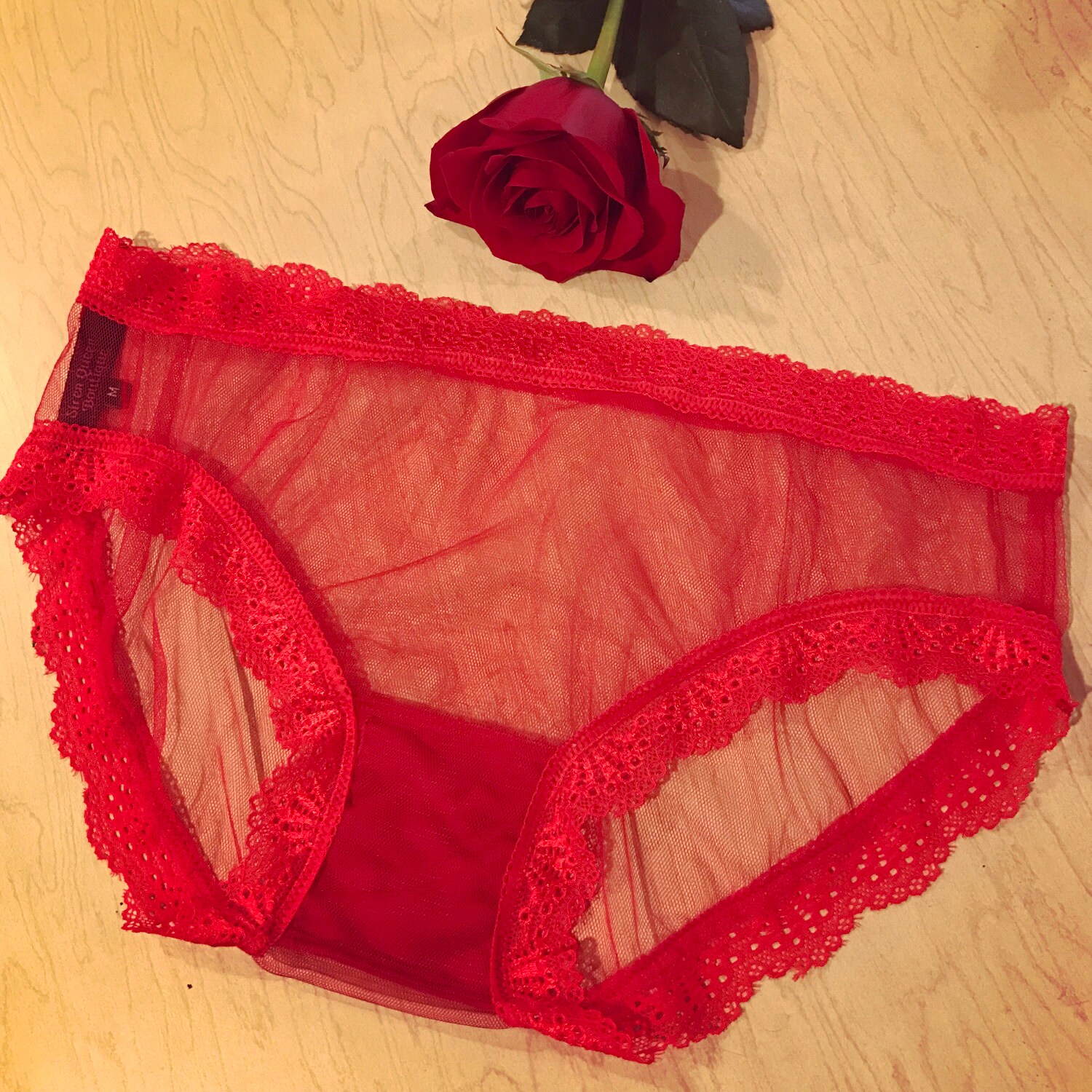 Elegant Red Sheer Mesh Lace Panties Xs L Minimalist Sexy 0306