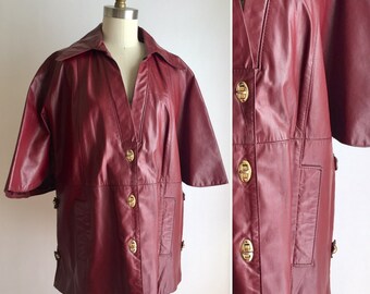 70s avant garde leather jacket S/M/L ~ vintage burgundy statement coat