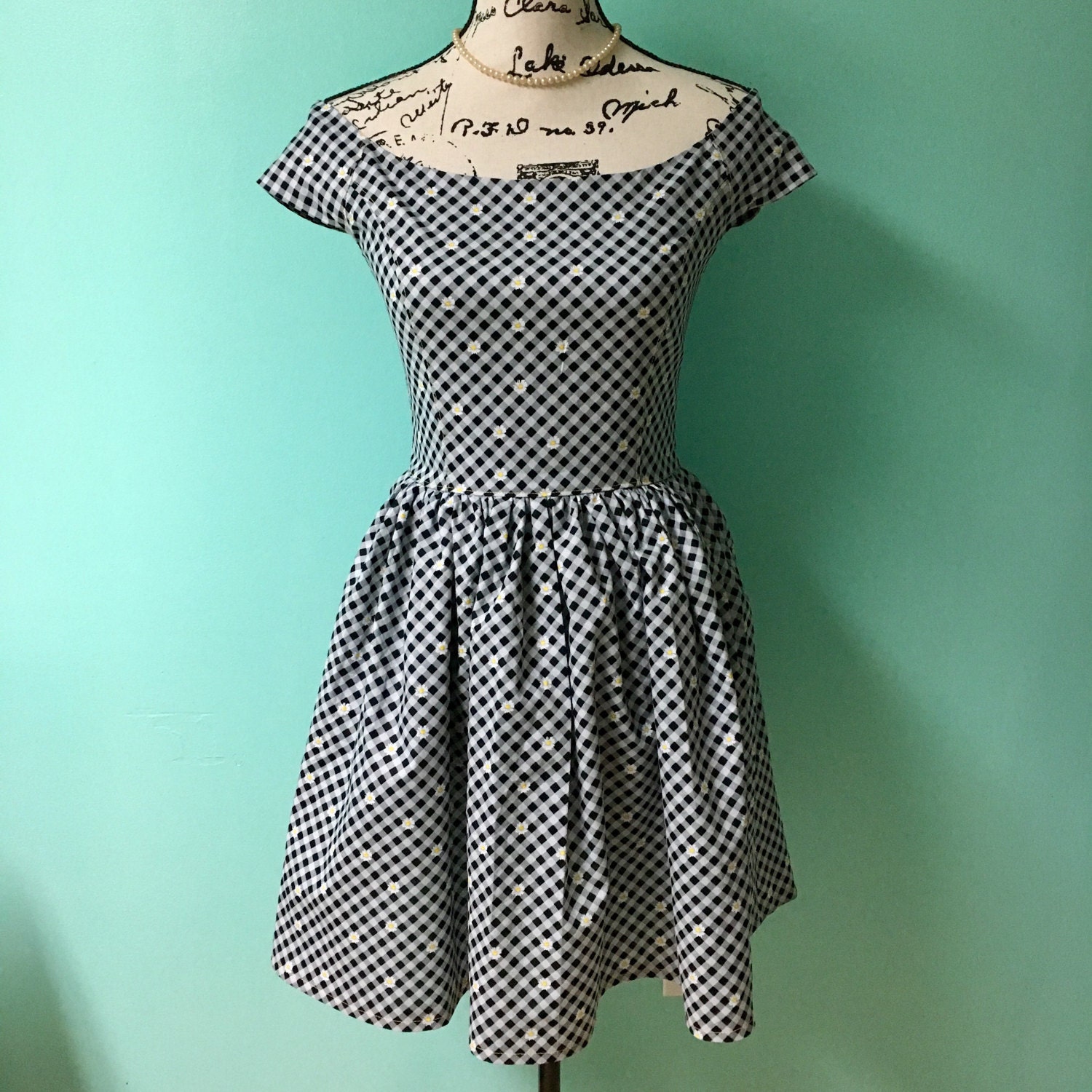 Daisy Gingham Off the Shoulder Dress