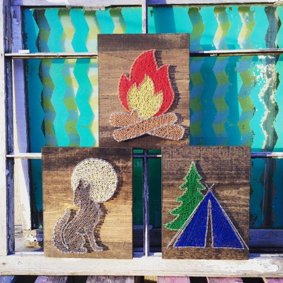 Camping Set of String Art Signs String Art Tent Campfire