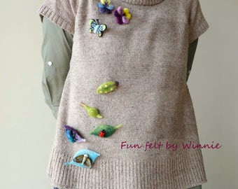Insect/leaf/flower Needle felted brooches handmade wool OOAK each sold individually