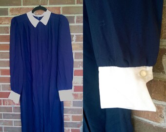 Navy and White Peter Pan Collar Shift Dress, M/L