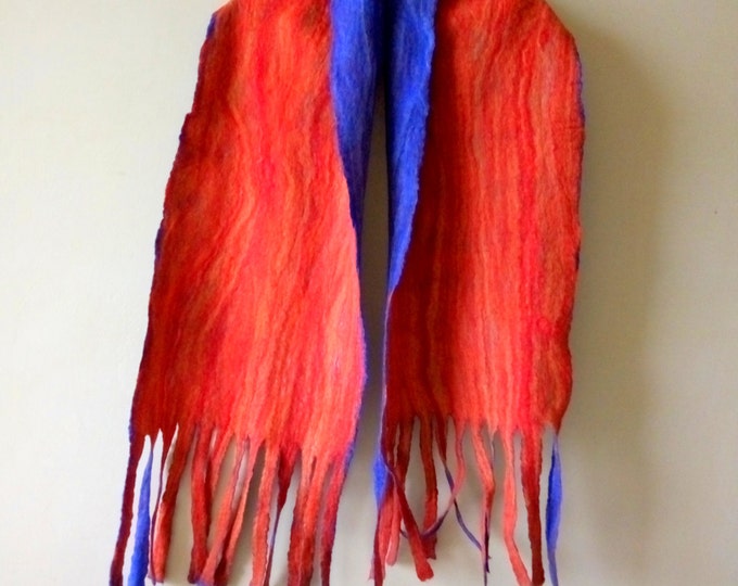 Men's scarf felted warm scarf Wool scarf Gifts for artists Bohemian scarf Unisex scarf Blue red Gift for designer Gift for best friend