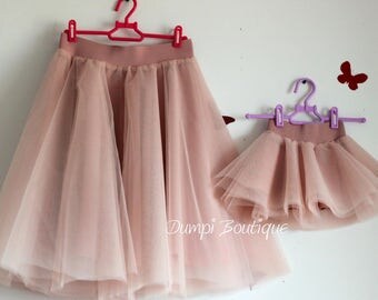 Mother Daughter Matching Dusty Pink Tulle Skirts,Mommy and me clothing,Mom and daughter matching outfits,Mommy and me skirt,Matching family