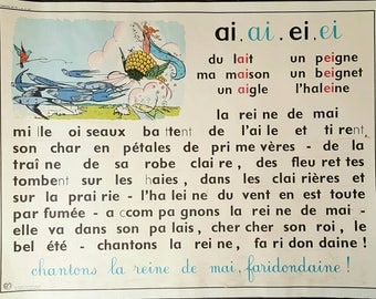 French school poster - vintage French poster - vintage poster - French poster - vocabulary poster - French pronunciation - French gift
