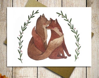 Greeting card with foxes in love, valentine card, love card, anniversary card, wedding gift card, valentines day gift, card for her