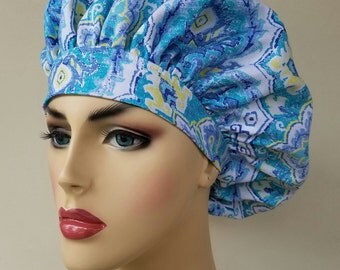 Bouffant surgical scrub hats, scrub cap for women, bouffant scrub hat, surgical cap, surgical scrub hat, blue Waverly print scrub hat