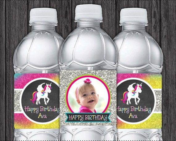 unicorn birthday water bottle labels printable unicorn