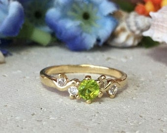 20% off-SALE!! Peridot Ring - August Birthstone - Birthstone Ring - Slim Delicate Ring - Gold Ring - Gemstone Ring - Tiny Simple Jewelry