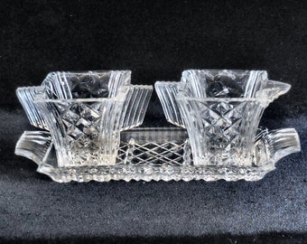 Art Deco Pressed Glass Cream and Sugar with Tray