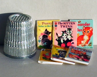 Kittens and Cats - 6 Junior Elf Books - Dollhouse Miniature - 1:12 scale - Dollhouse baby nursery books - Captain Kitty, Kitten Twins more